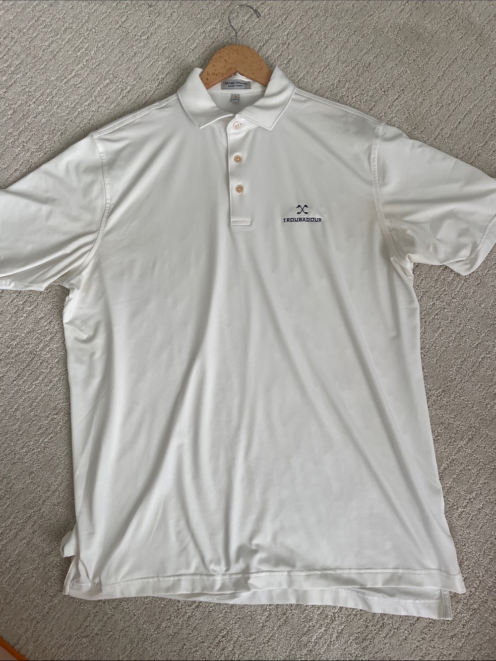 Peter Millar White Men's Polo Shirt with Navy Troubadour Logo